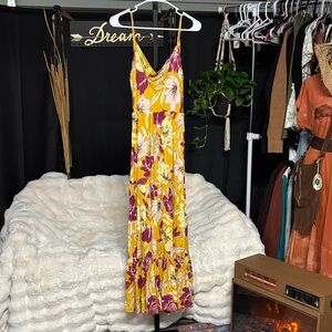 Vibrant Floral Maxi Dress in Yellow and Purple